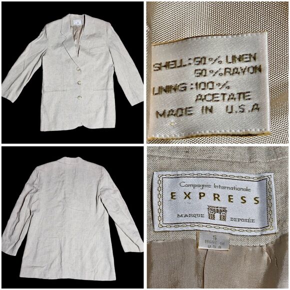 Express Compagnie Internationale Linen Blazer Jacket Womens Sz S Y2K 90s Vtg USA - Picture 1 of 11